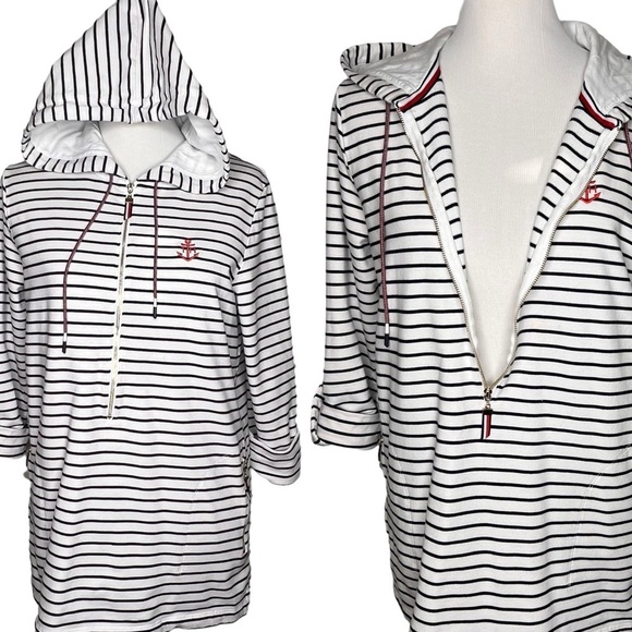Tommy Hilfiger Tops - Tommy Hilfiger Women’s Patriotic Striped Long Roll Tab Sleeve 1/4 Zip Hoodie Med